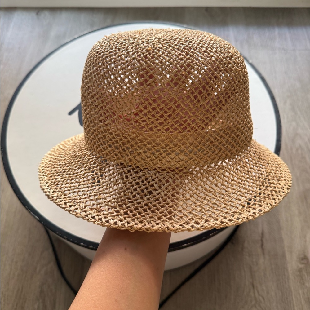 wyeth tan straw woven bucket summer beach sun hat one size fits most NEW